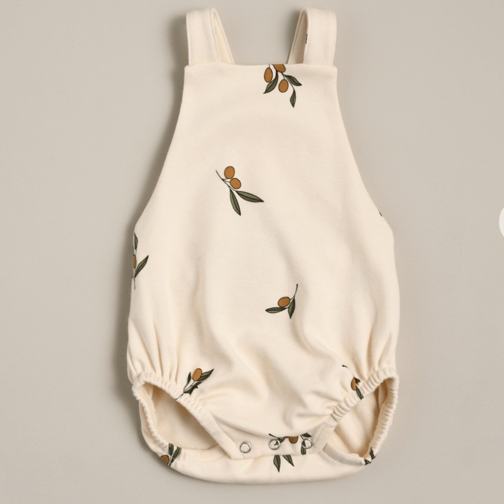 Cream Baby Romper with Olive Print